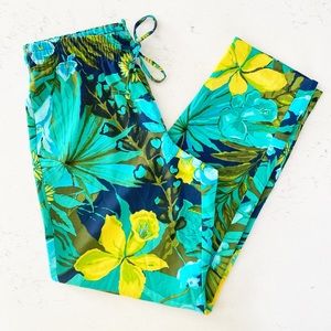 Talbots Floral Green and Yellow Palazzo Pants Size Small